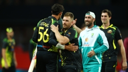 Aaron Finch celebrates Australia's victory