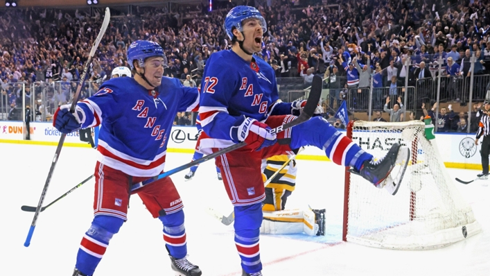 Filip Chytil celebrates his third-period goal against the Pittsburgh Penguins