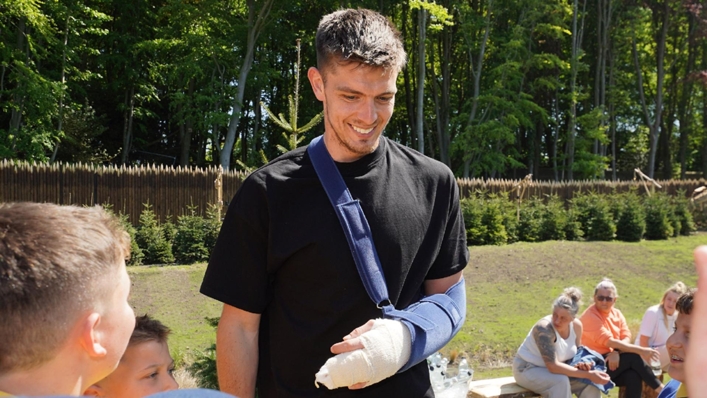 Nick Pope appeared at an event in Newcastle on Wednesday with his arm in a sling (Owen Humphreys/PA)