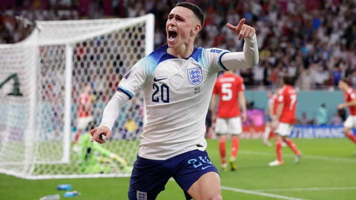 Phil Foden celebrates his goal against Wales