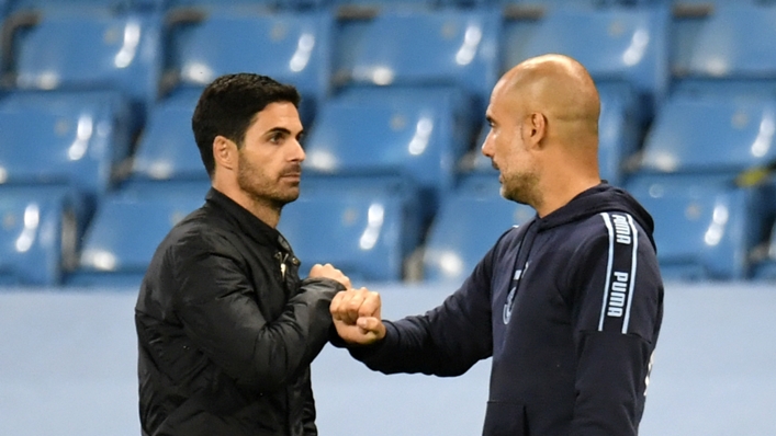 Old friends Mikel Arteta (left) and Pep Guardiola (right) will face off once again on Saturday lunchtime