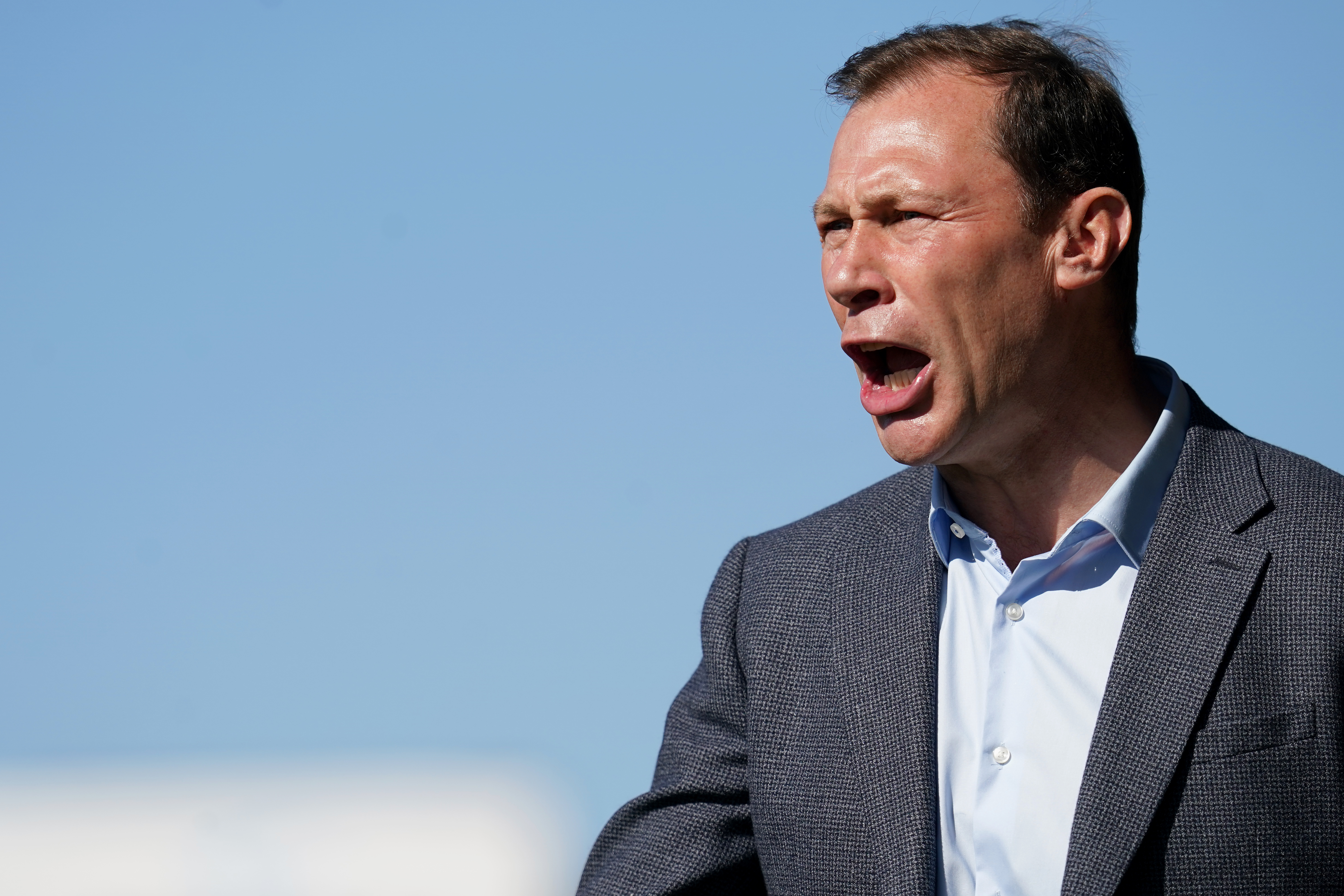 Duncan Ferguson shouts instructions to his Forest Green players in last season's loss to Derby