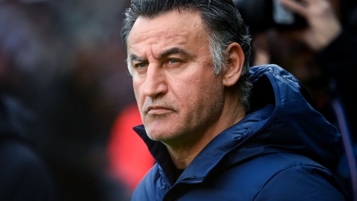 Christophe Galtier watches on during Paris Saint-Germain's defeat to Rennes