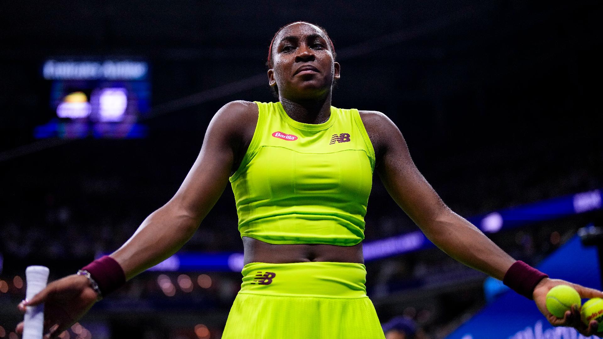 Coco Gauff after protestors disrupted her match (Manu Fernandez/AP)