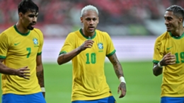 Neymar (centre) was on form for Brazil