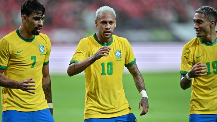 Neymar (centre) was on form for Brazil