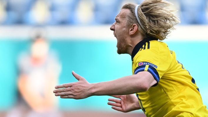 Emil Forsberg after scoring for Sweden against Slovakia