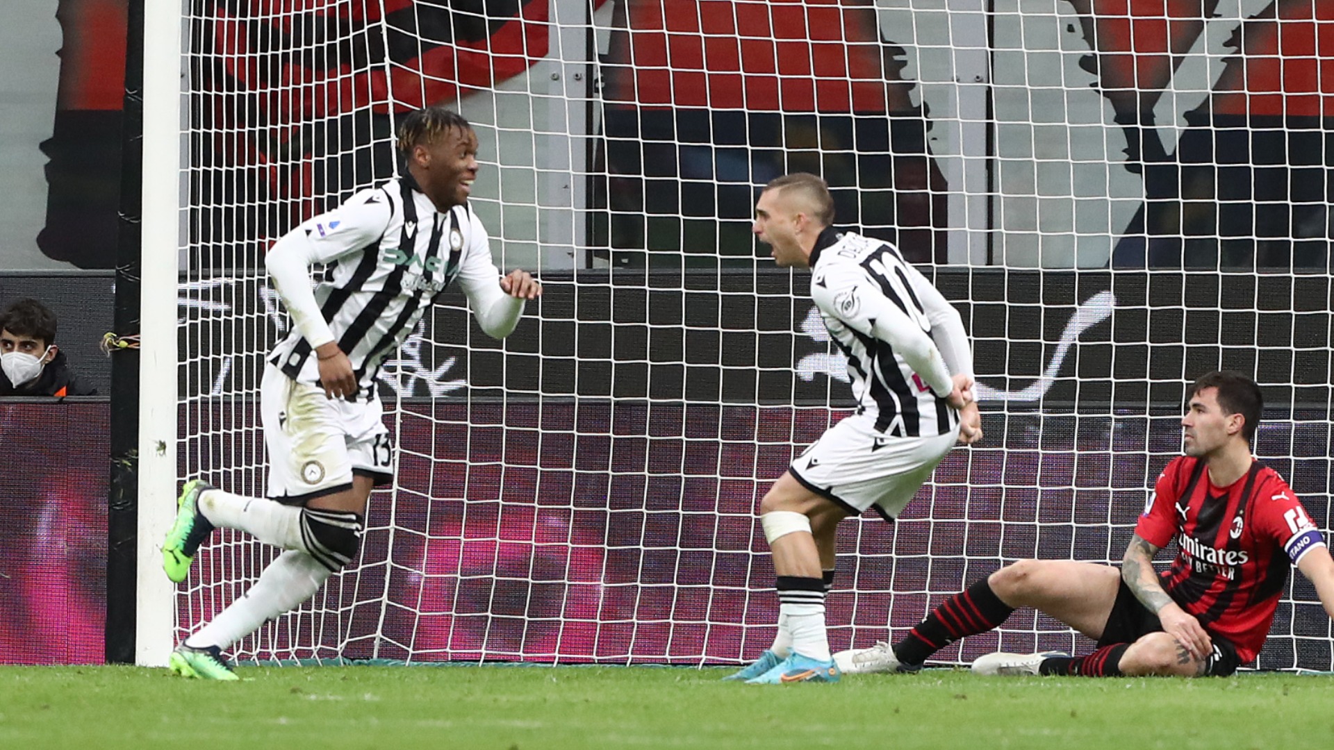 Udogie celebrates his equaliser against Milan