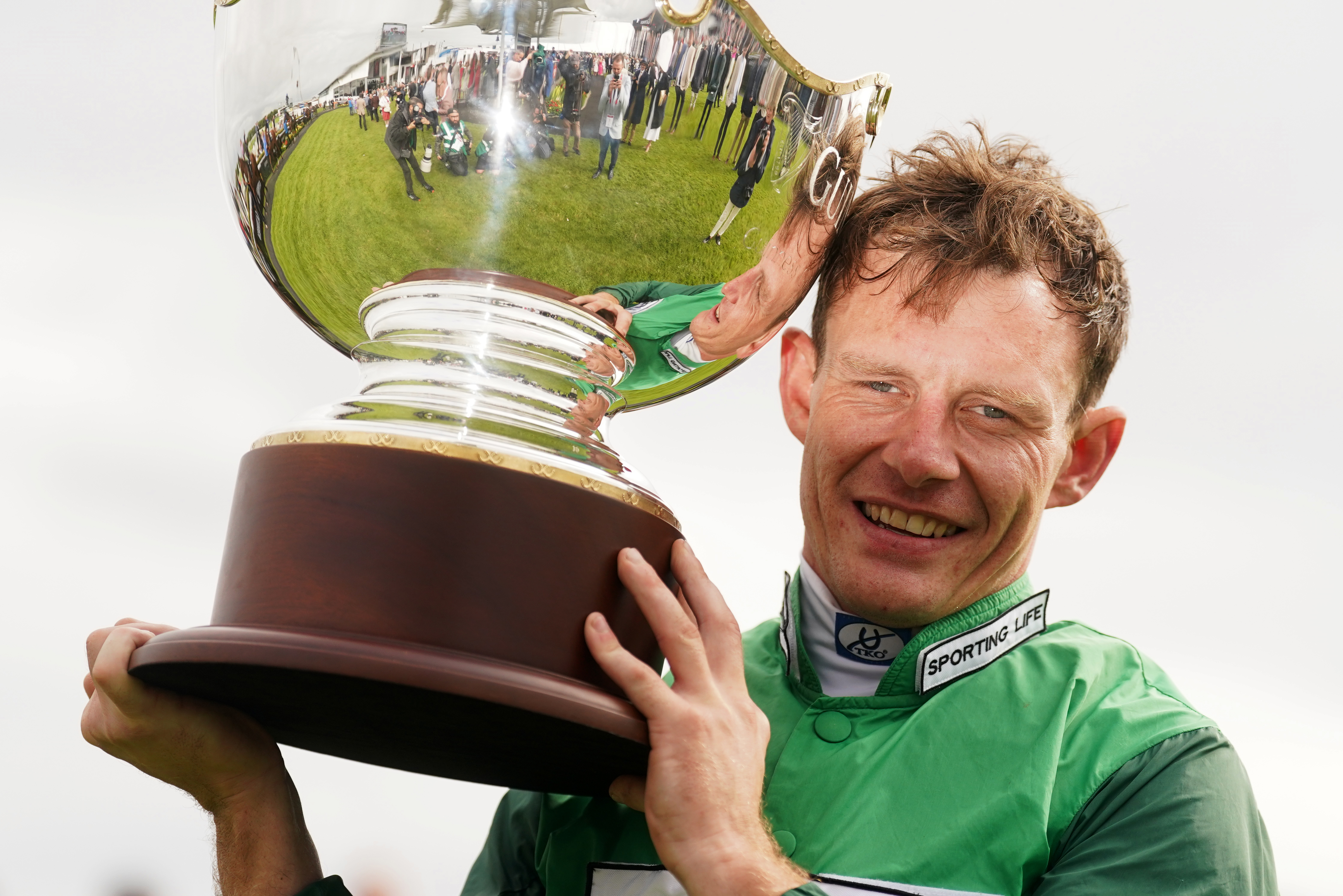 Paul Townend lifts the Galway Hurdle trophy