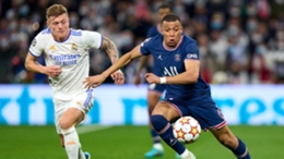 Kylian Mbappe (right) in action against Real Madrid this season