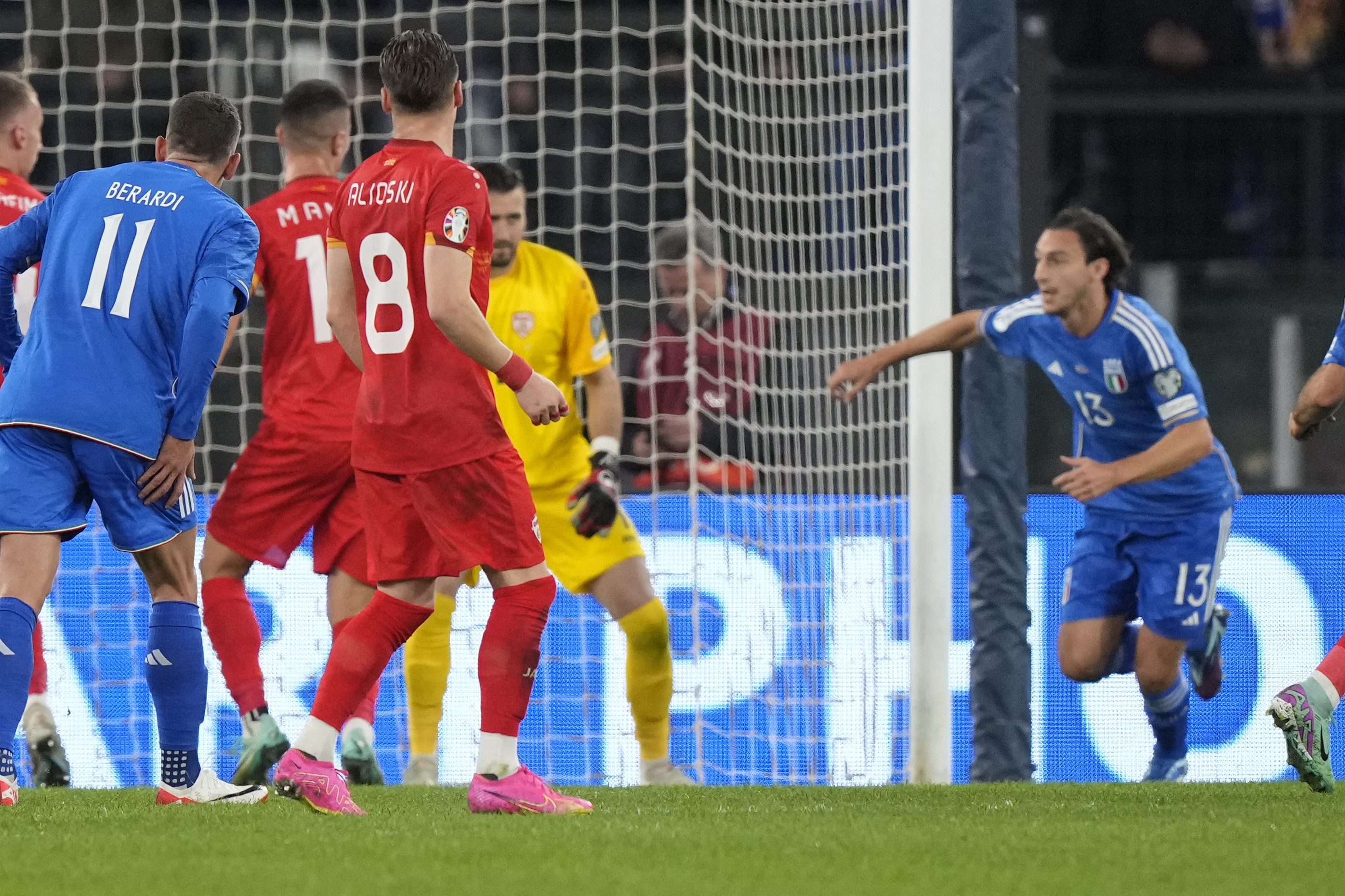 Italy’s Matteo Darmian celebrates after scoring
