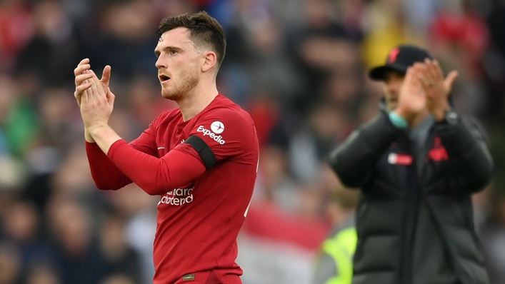Andy Robertson applauds Liverpool's supporters after Sunday's 2-2 draw with Arsenal