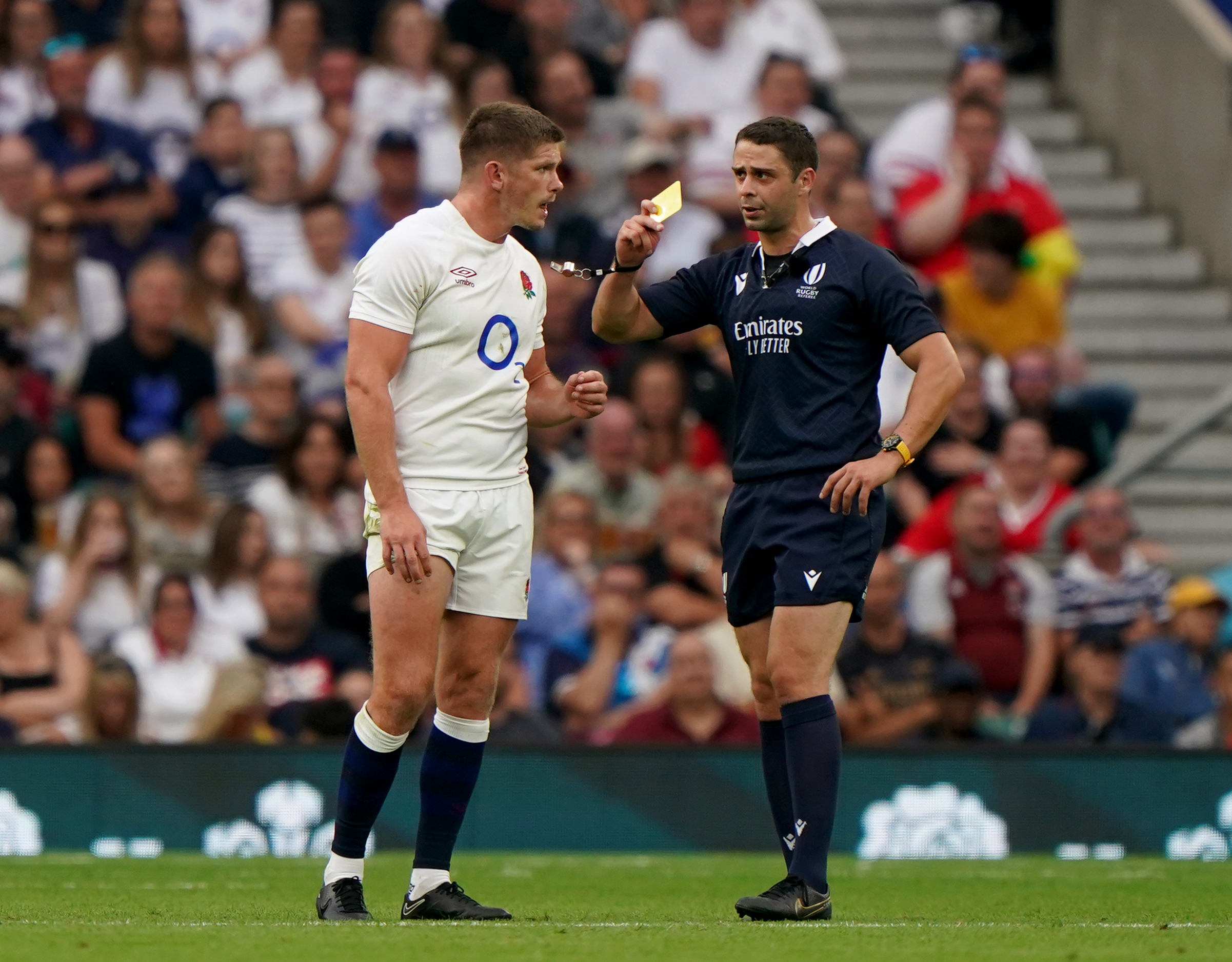 Owen Farrell was shown a yellow card against Wales that was upgraded to a red
