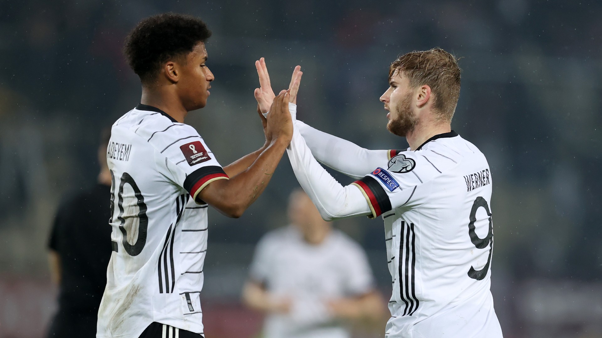 Timo Werner celebrates after scoring his second goal against North Macedonia