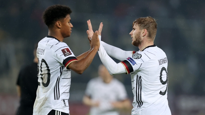 Timo Werner celebrates after scoring his second goal against North Macedonia