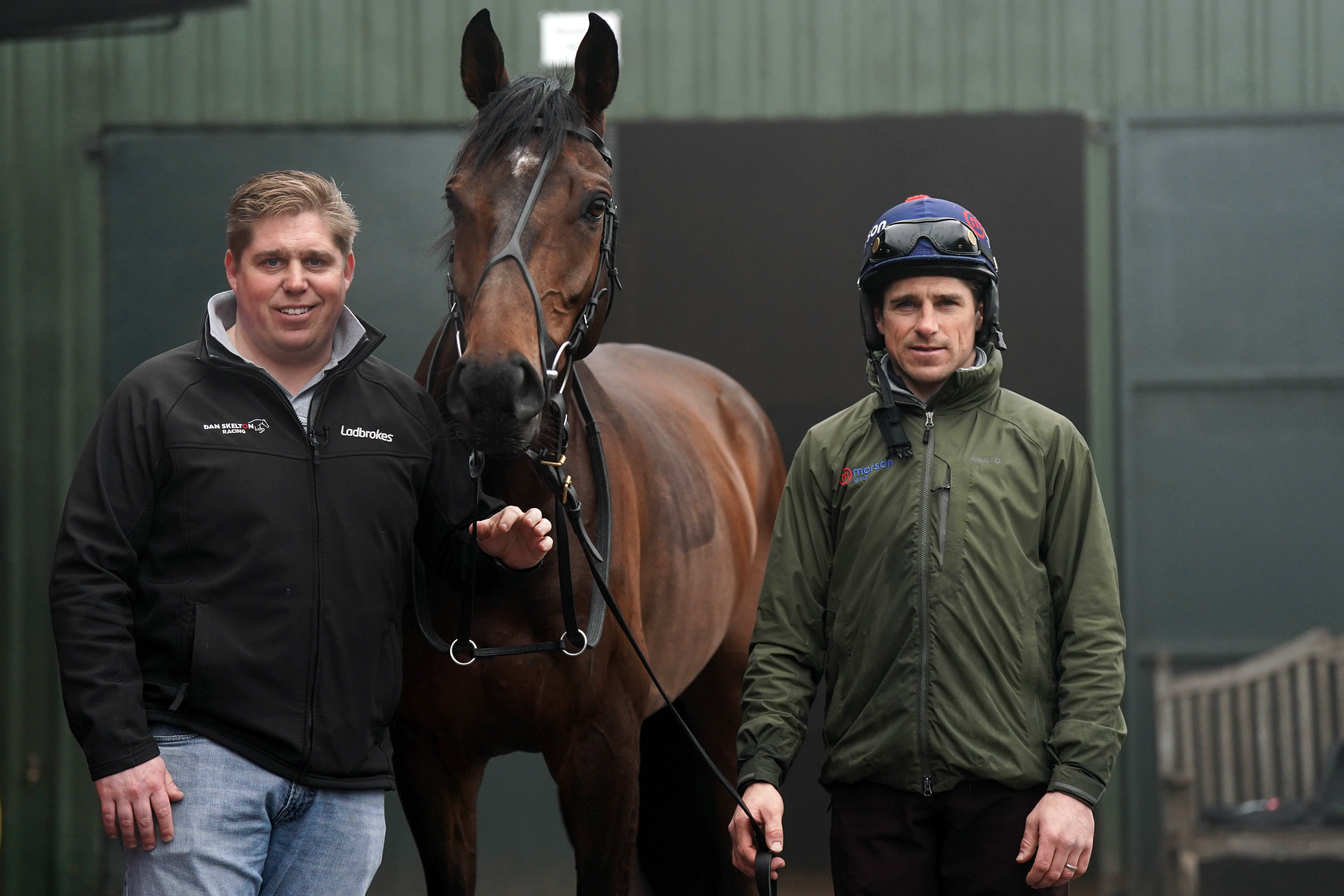 Dan and Harry Skelton with Protektorat at Skelton’s Lodge Hill stables