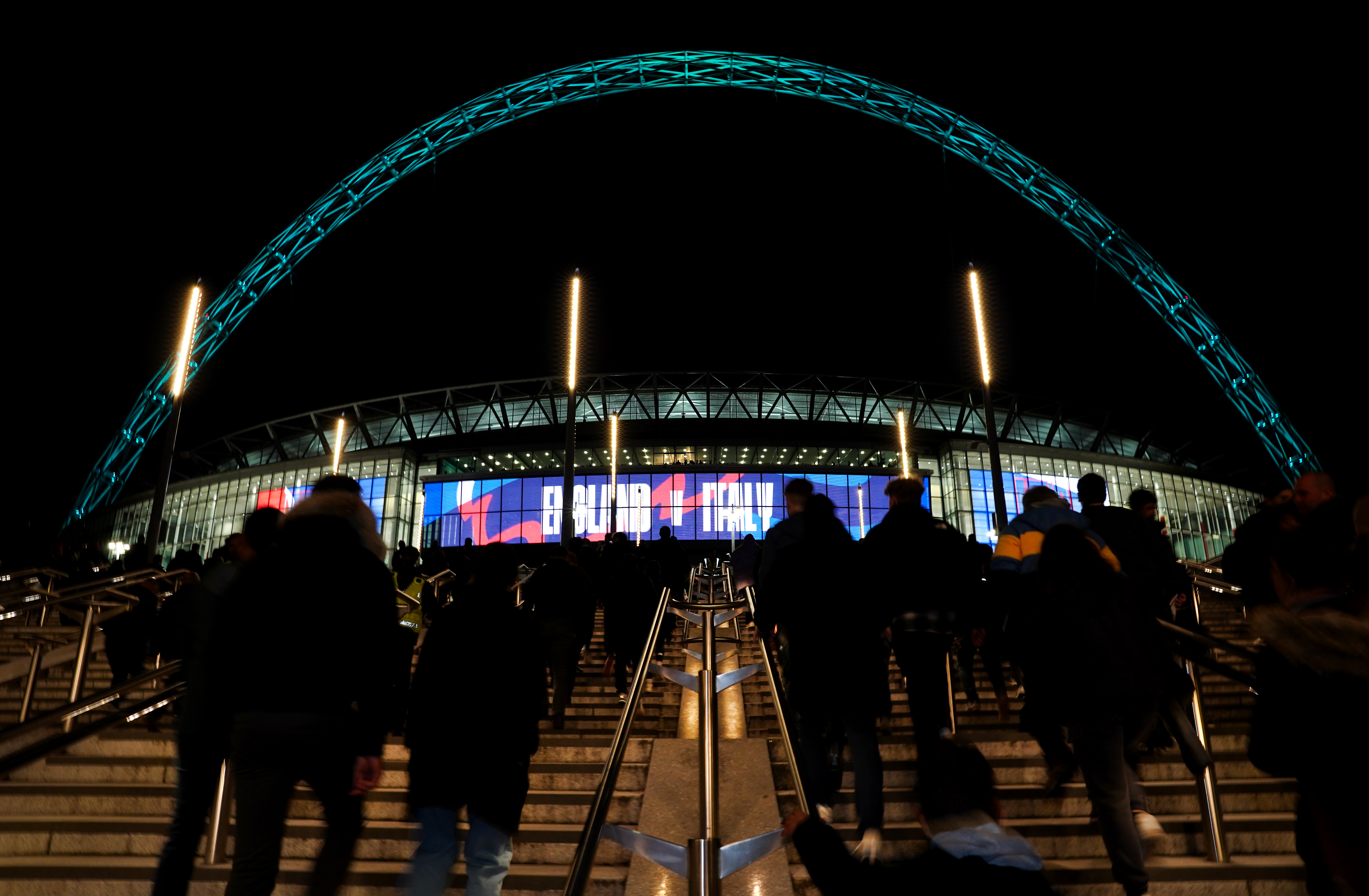 A general view of the Wembley arch lit up