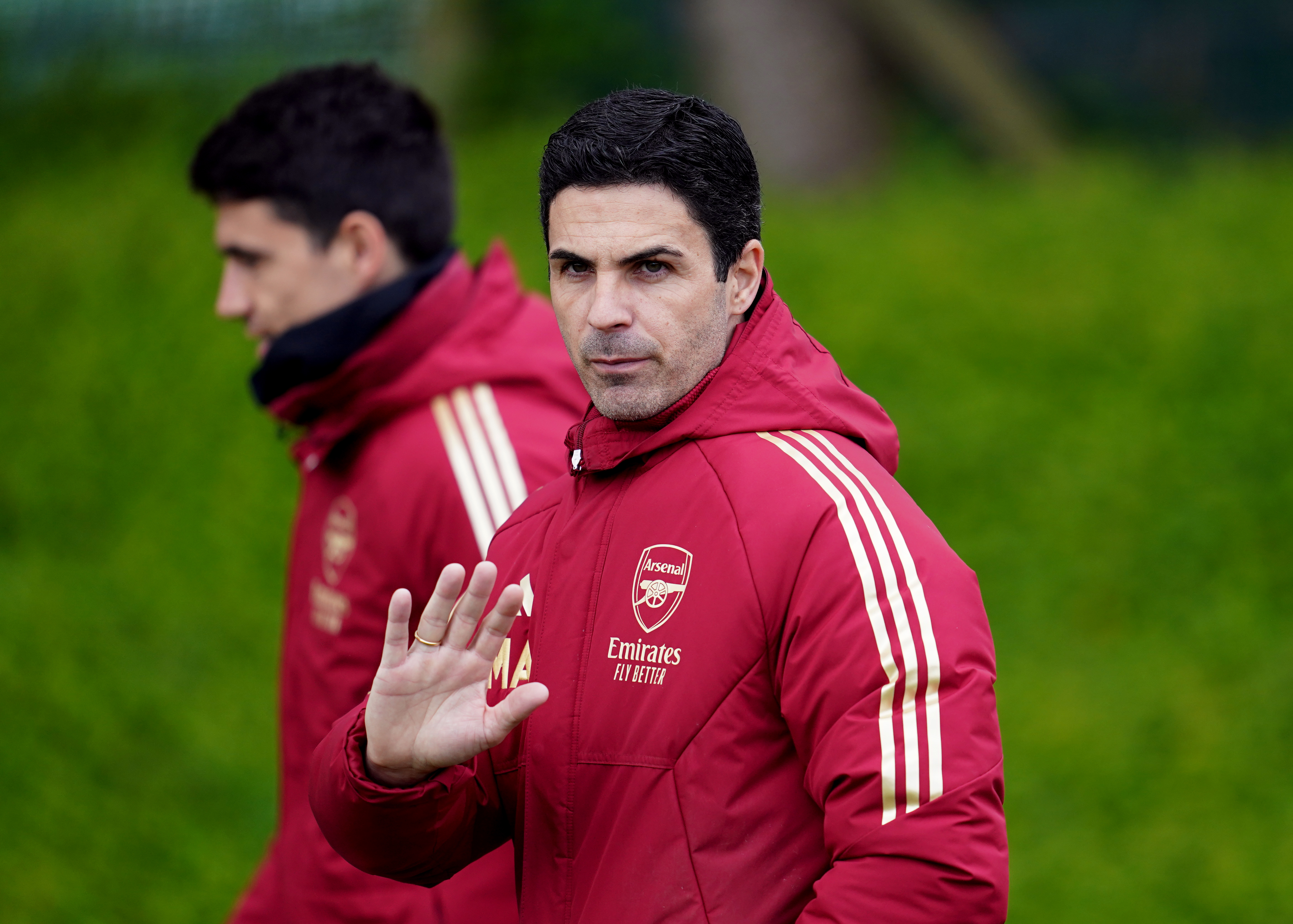Arsenal manager Mikel Arteta during a training session at the Sobha Realty Training Centre in London Colney