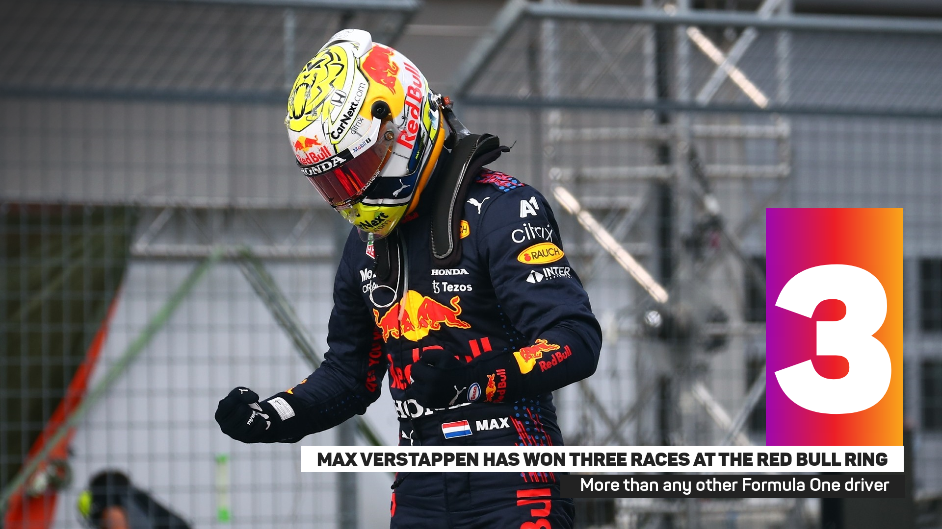 Max Verstappen celebrates his win in Spielberg last week