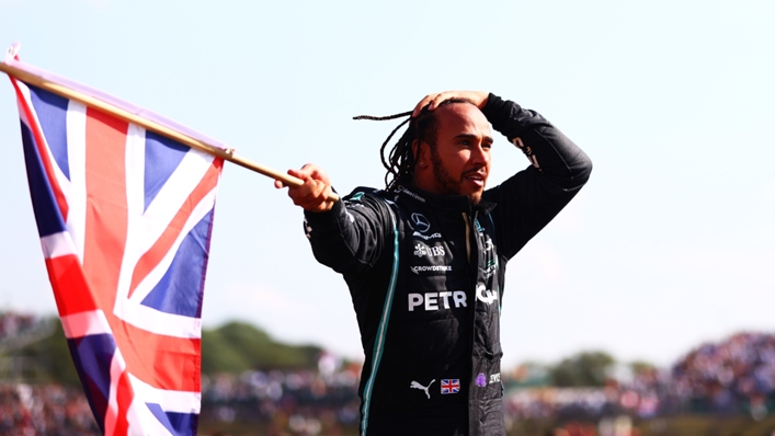 Lewis Hamilton celebrates his British Grand Prix victory