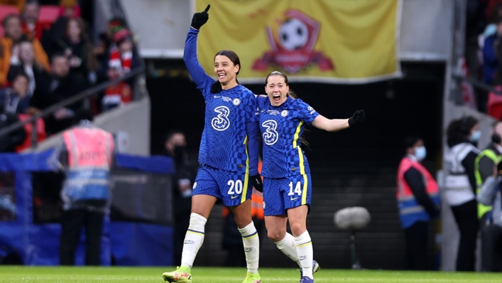 Chelsea pair Sam Kerr (L) and Fran Kirby (R) during the Women's FA Cup final