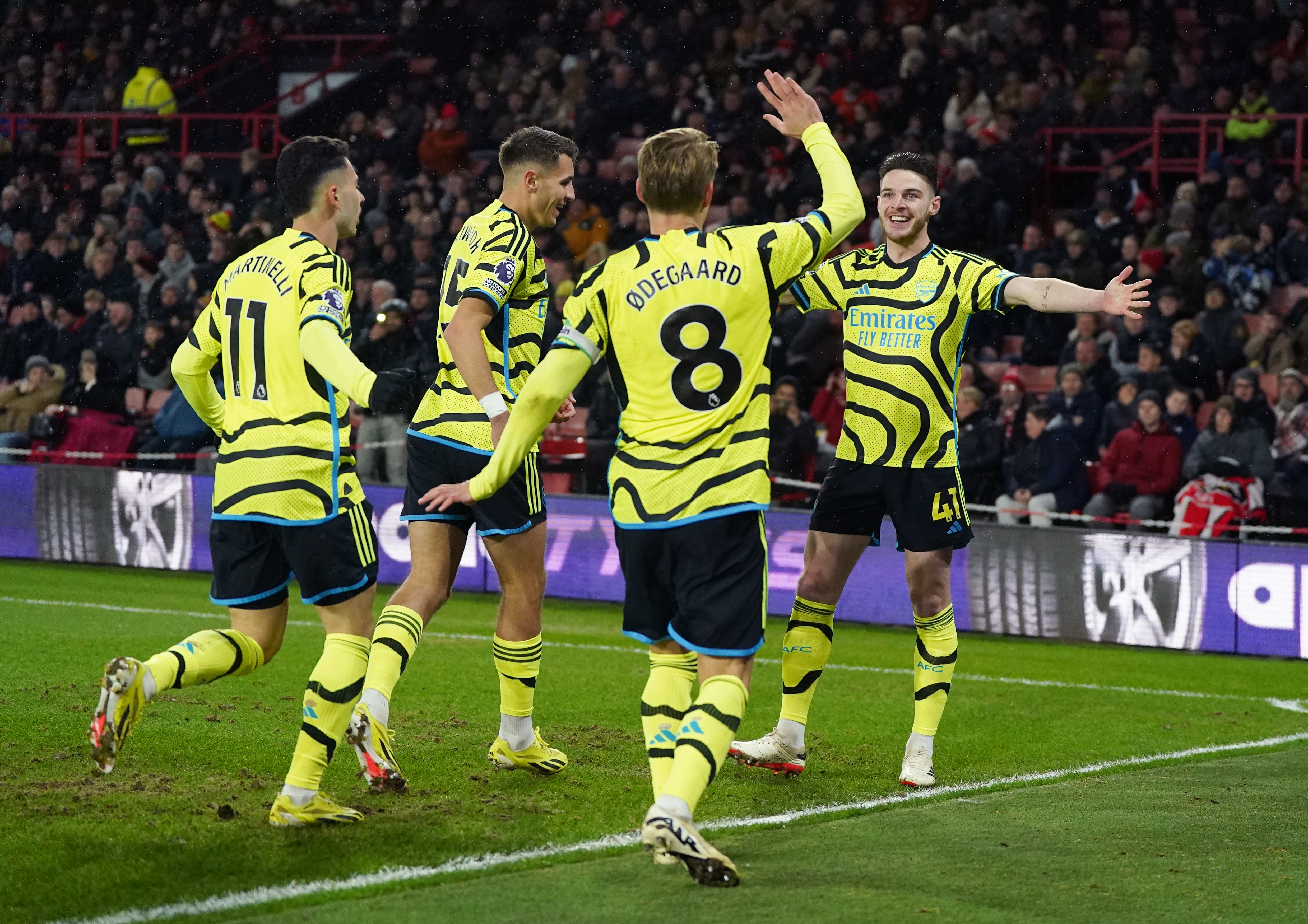 Martin Odegaard celebrates scoring Arsenal's opener at Bramall Lane