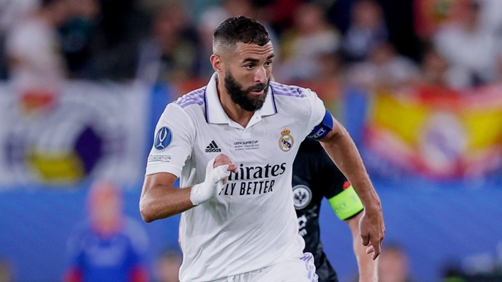 Karim Benzema in action against Eintracht Frankfurt in the UEFA Super Cup final win over Eintracht Frankfurt