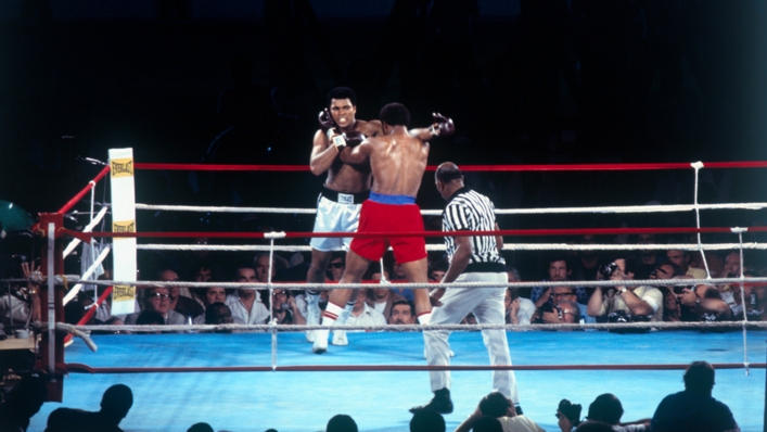 Muhammad Ali fights George Foreman in the Rumble in the Jungle