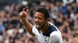 Mousa Dembele celebrates scoring for Tottenham in 2017