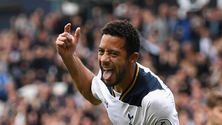 Mousa Dembele celebrates scoring for Tottenham in 2017