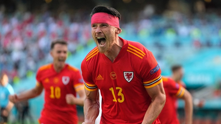 Kieffer Moore celebrates scoring for Wales against Switzerland