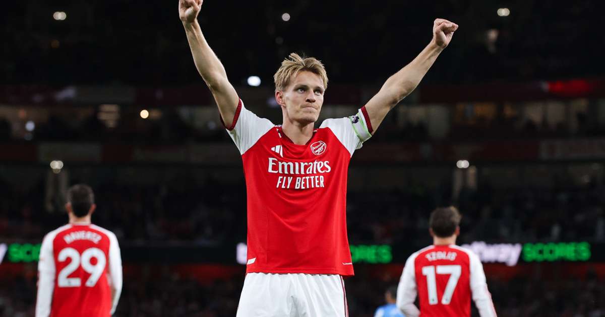 Martin Odegaard celebrates scoring for Arsenal