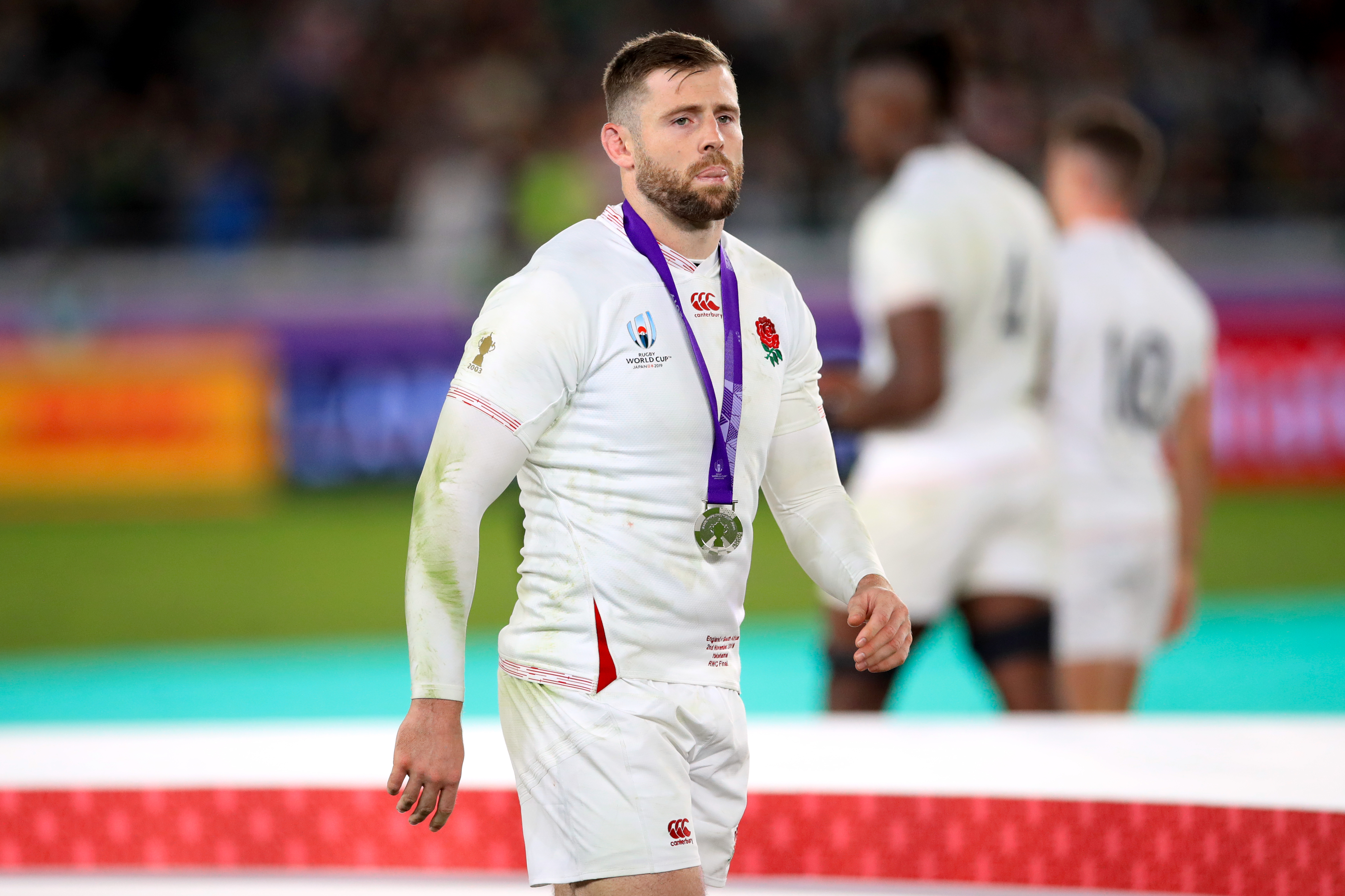 Elliot Daly with his runners up medal after the 2019 Rugby World Cup final