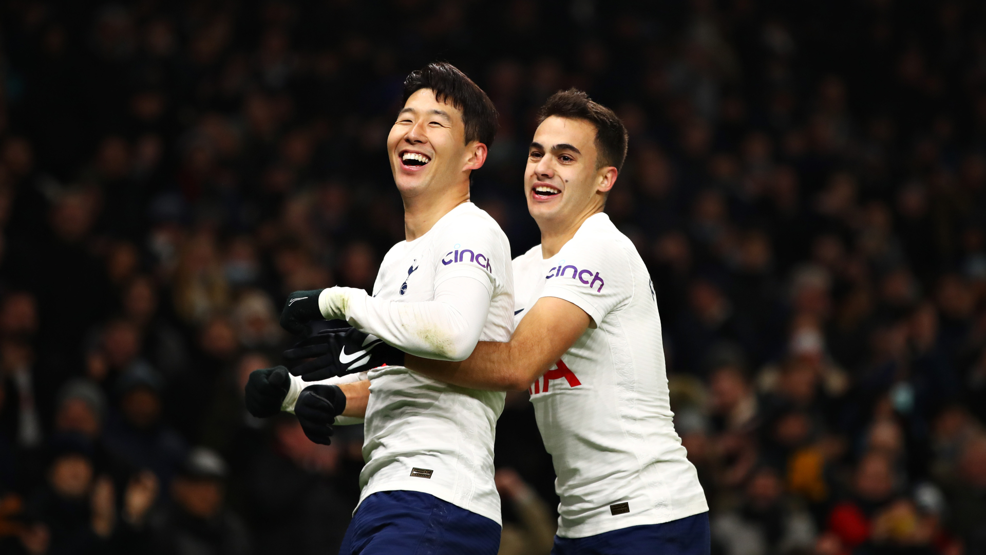 Son Heung-min celebrates scoring against Brentford