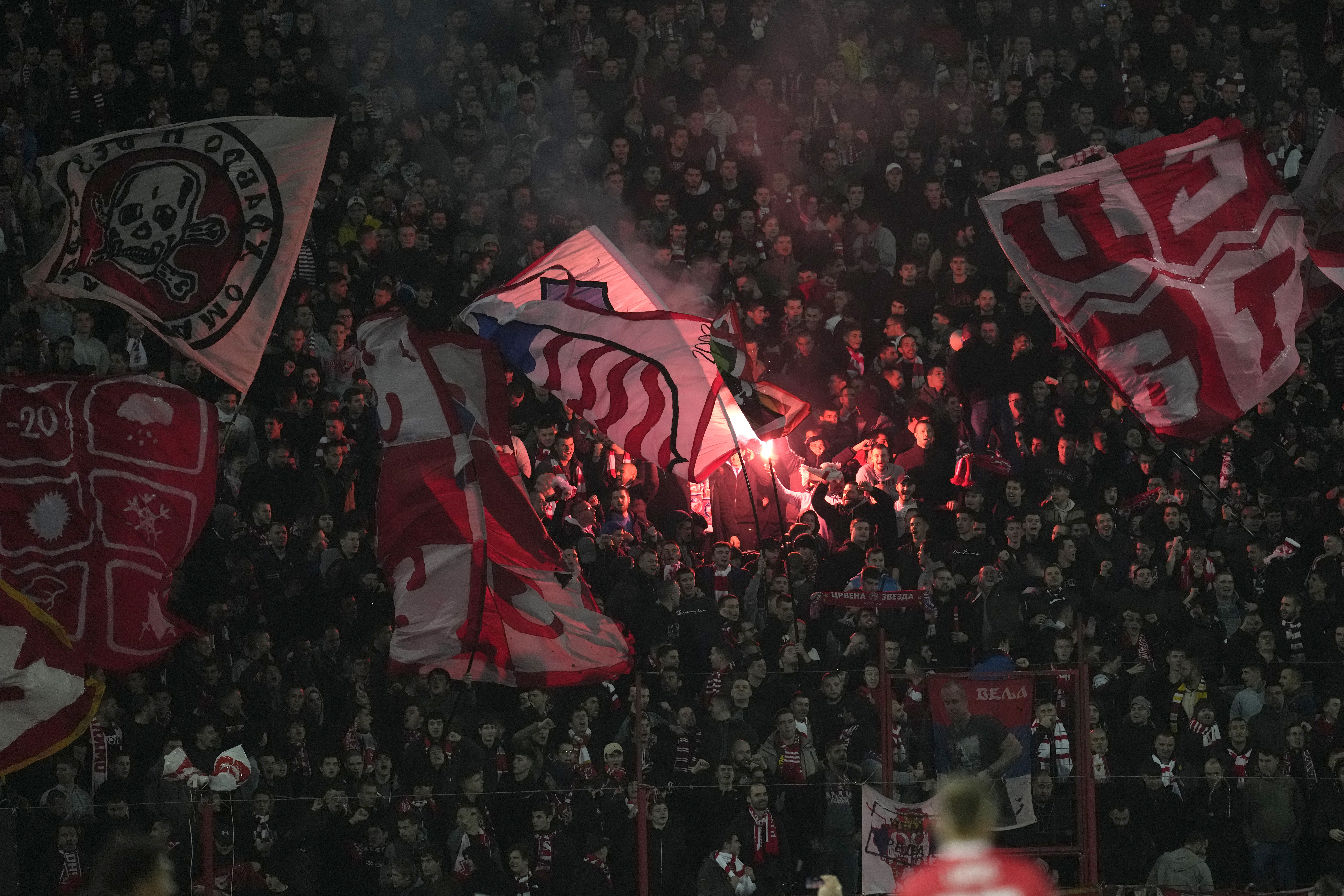 Red Star Belgrade supporters set off flares