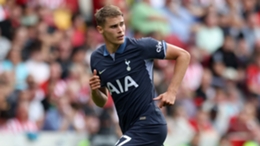 Micky van de Ven made his debut for Tottenham during Sunday’s 2-2 draw at Brentford (Nigel French/PA)