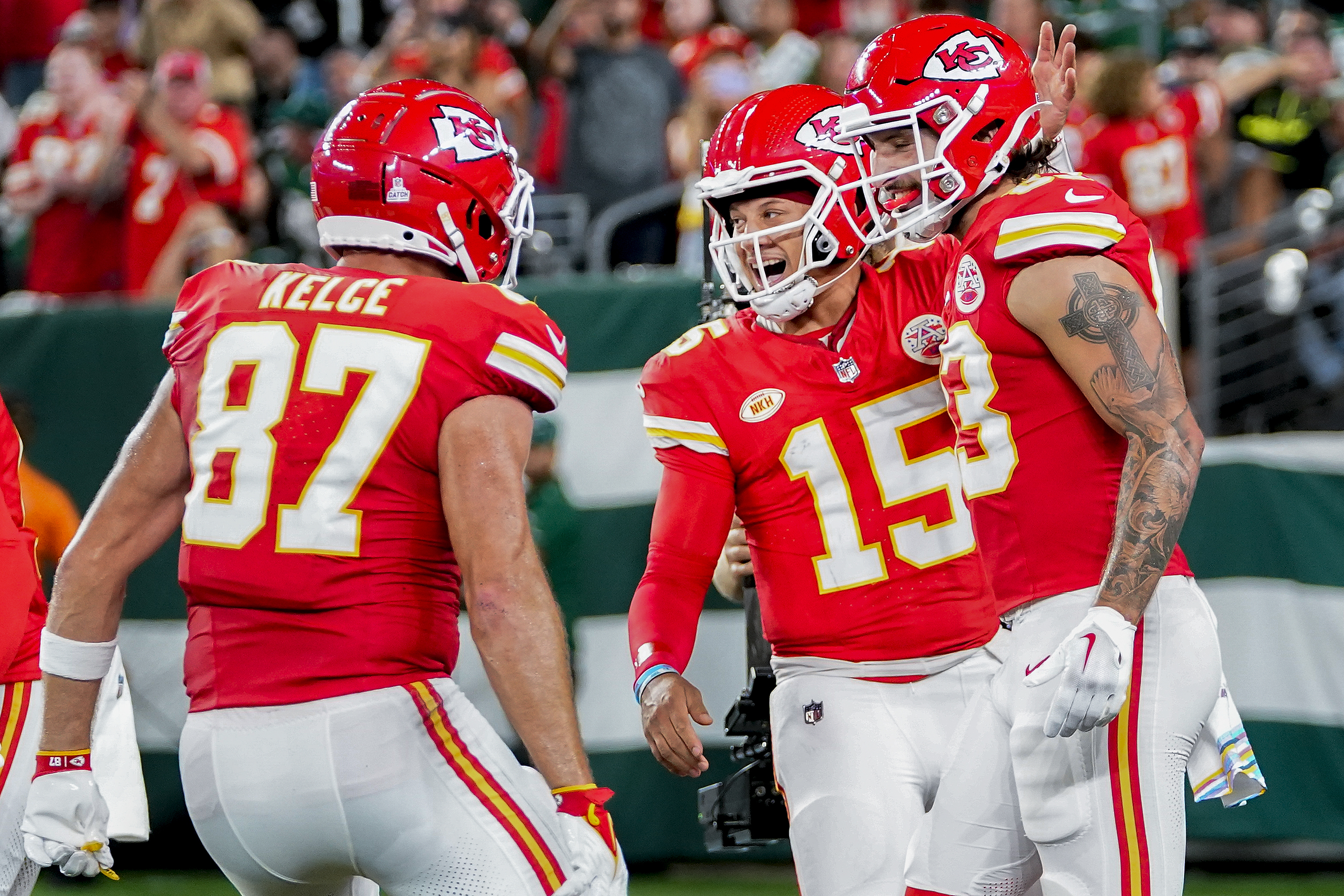Kansas City Chiefs duo Patrick Mahomes (number 15) and Travis Kelce (no.87) are included in the group