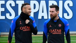 Neymar (l) was among those to welcome Lionel Messi back on Wednesday