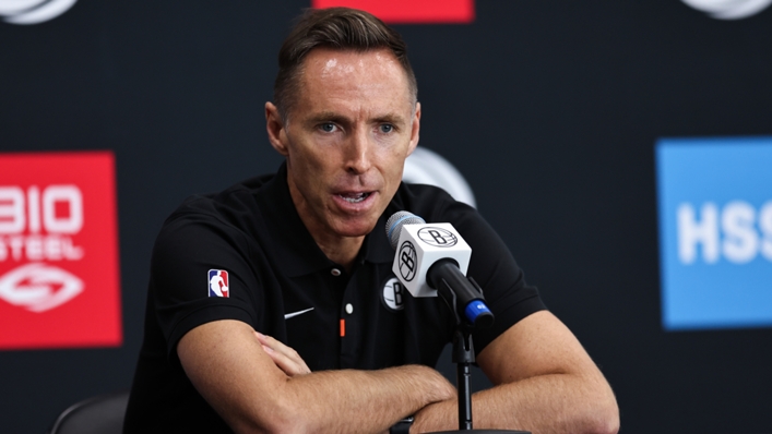 Brooklyn Nets head coach Steve Nash addressing the media