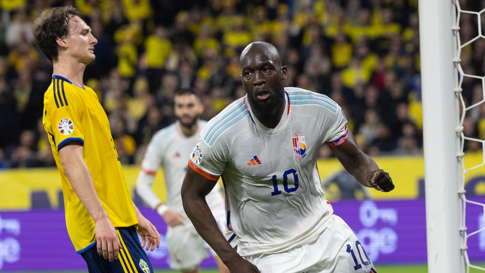 Romelu Lukaku reels away after scoring his first goal