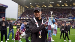 Burnley manager Vincent Kompany with the Sky Bet Championship trophy after the Sky Bet Championship match at Turf Moor, Burnley. Picture date: Monday May 8, 2023.