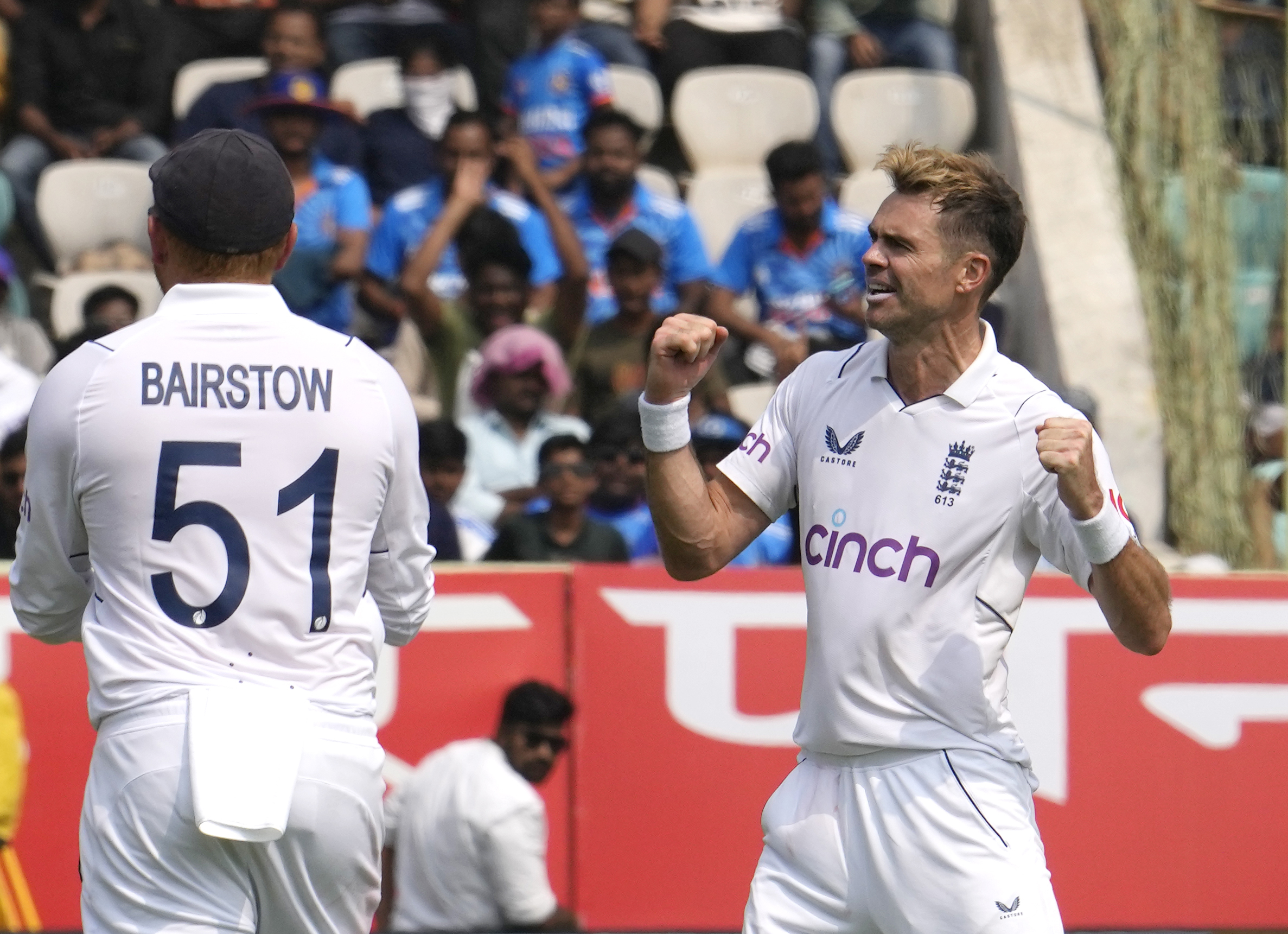 England’s James Anderson celebrates the wicket of India’s Shubman Gill