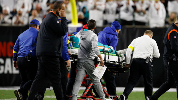 Miami Dolphins quarterback Tua Tagovailoa is carted off the field during the first half in the game against the Miami Dolphins and the Cincinnati Bengals