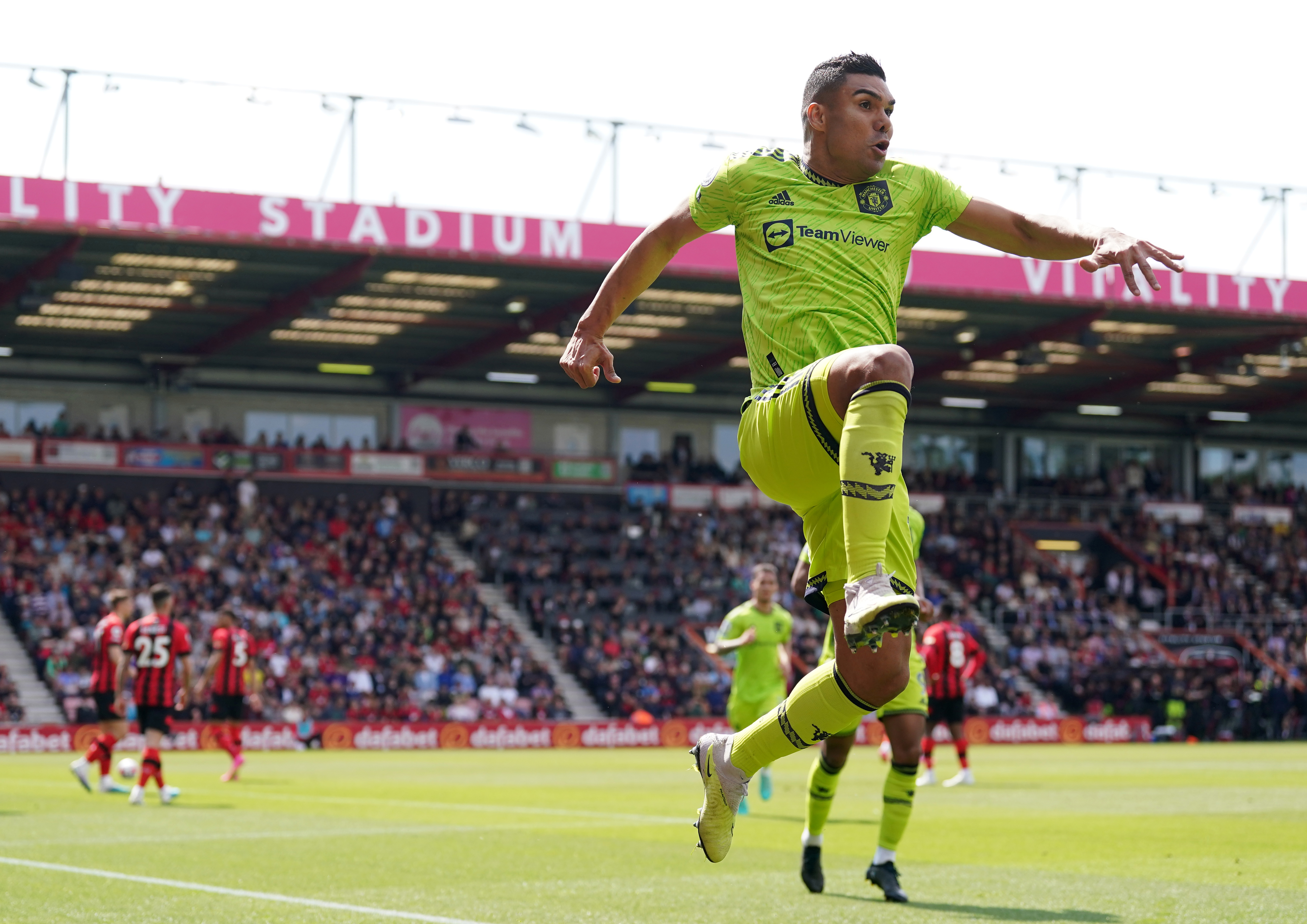 Casemiro celebrates scoring against Bournemouth