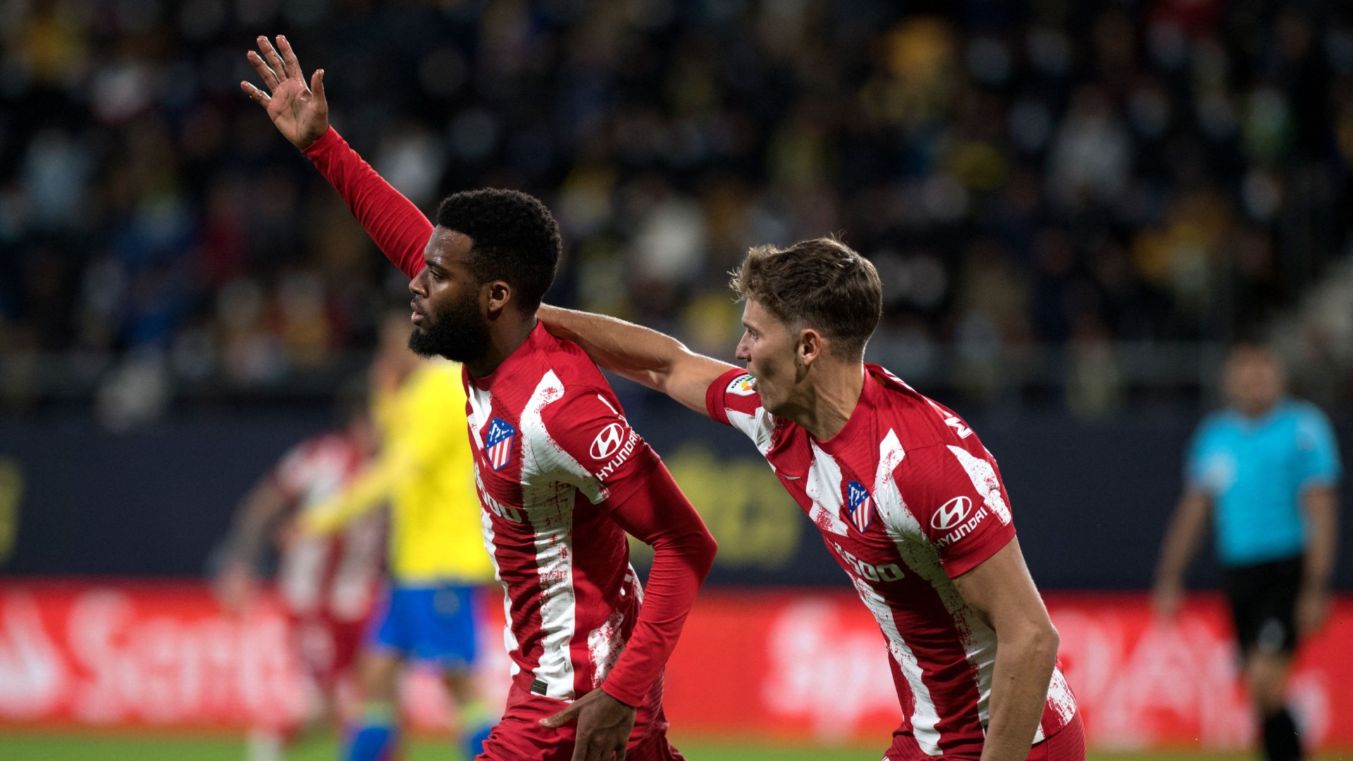Thomas Lemar celebrates against Cadiz