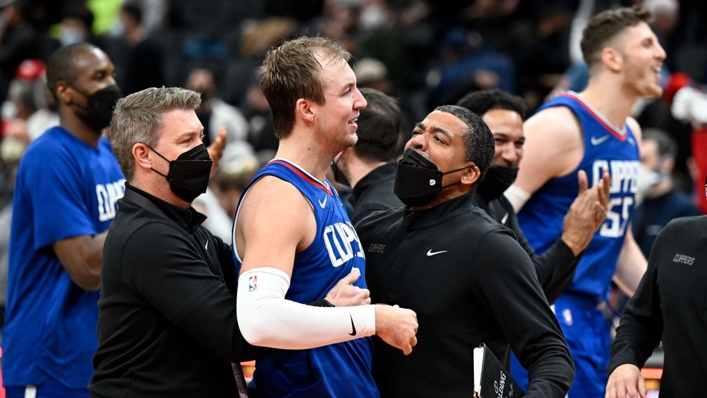 Luke Kennard (centre) celebrates with Clippers colleagues after a stunning turnaround