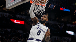 LeBron James of the Los Angeles Lakers dunks against the San Antonio Spurs