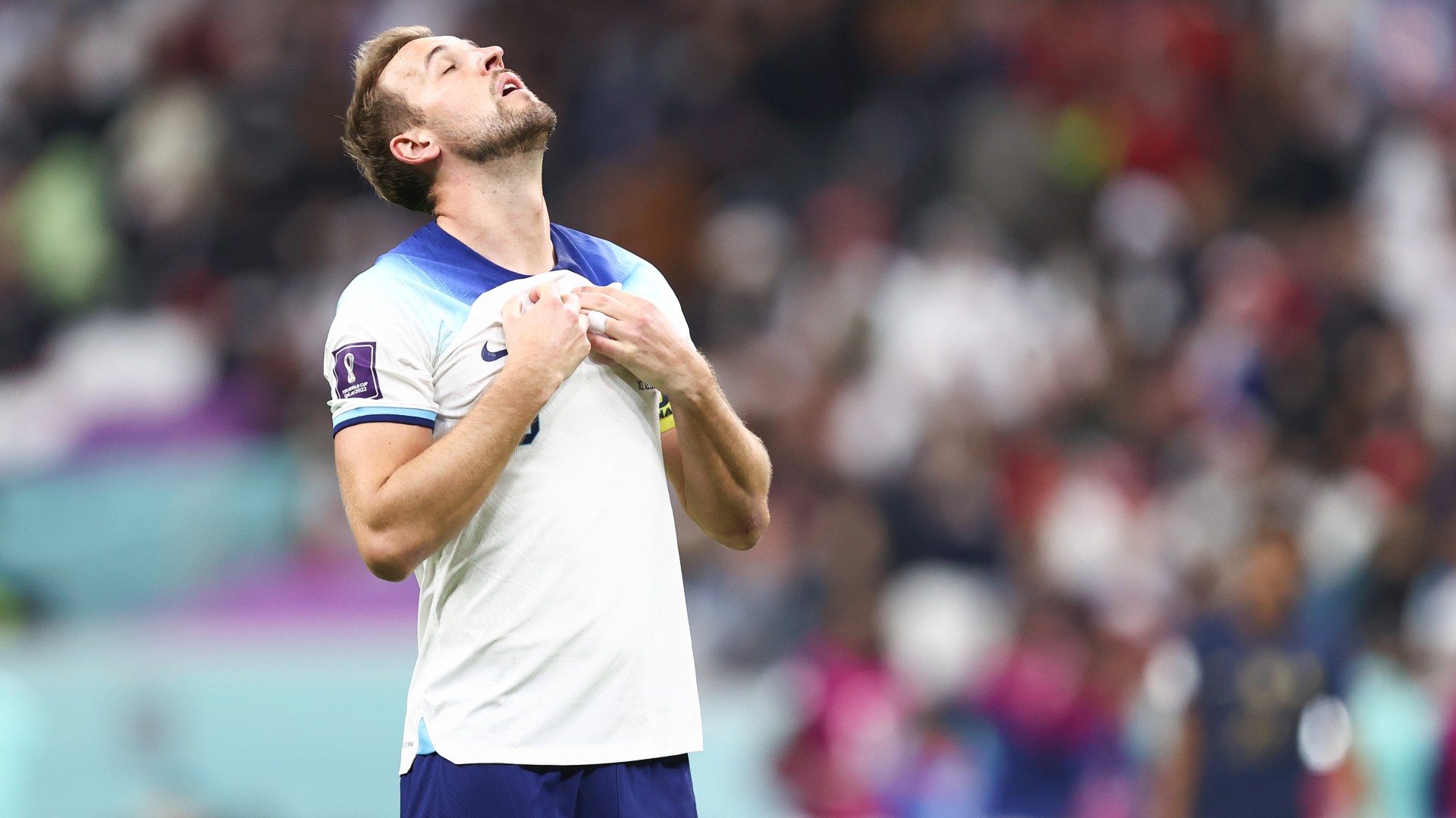 Harry Kane cuts a dejected figure following England's elimination from the World Cup