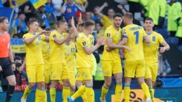 Ukraine players celebrate against Scotland