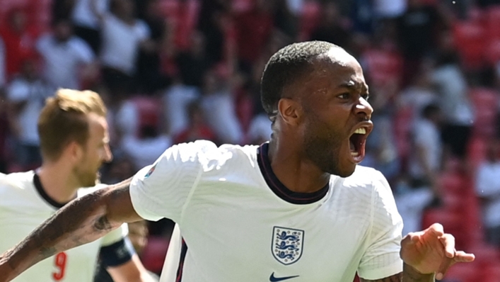 Raheem Sterling celebrates his winner against Croatia